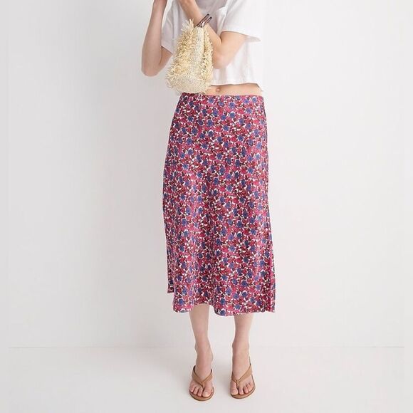 J Crew Gwyneth Slip Midi Skirt in Berry Floral Size S - Picture 1 of 6